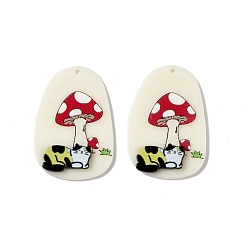 PapayaWhip Opaque Acrylic Pendants, Oval with Mushroom and Cat Pattern Charms, PapayaWhip, 42.5x29x4mm, Hole: 1.6mm