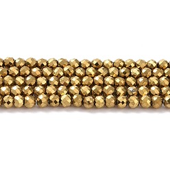 Light Gold Plated Electroplate Glass Beads Strands, Full Plated, Faceted Round, Light Gold Plated, 3x2.5mm, Hole: 0.7mm, about 149pcs/strand, 14.57''(37cm)