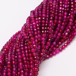 Medium Violet Red Natural Agate Bead Strands, Dyed, Faceted, Round, Medium Violet Red, 4mm, Hole: 0.8mm, about 90~92pcs/strand, 14 inch