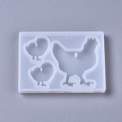 White Silicone Molds, Pendant Resin Casting Molds, For UV Resin, Epoxy Resin Jewelry Making, Chicken, White, 85x61x8mm, Hole: 1.5~2mm & 2.5mm