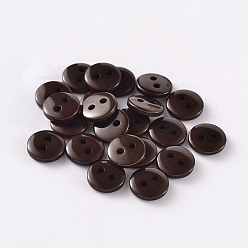 Brun De Noix De Coco 2 trous boutons de couture de résine plat rond pour la conception de costumes, brun coco, 15x2mm, Trou: 1mm