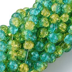Medium Turquoise Spray Painted Crackle Glass Beads Strands, Round, Two Tone, Medium Turquoise, 10mm, Hole: 1.3~1.6mm, about 80pcs/strand, 31.4 inch