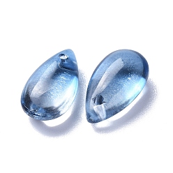 Cornflower Blue Transparent Glass Charms, Dyed & Heated, Teardrop, Cornflower Blue, 13.5x8x5.5mm, Hole: 1mm