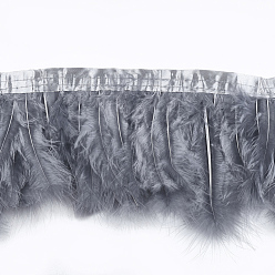 Dark Gray Turkey Feather Fringe Trimming, Costume Accessories, Dyed, Dark Gray, 120~180mm, about 2m/bag