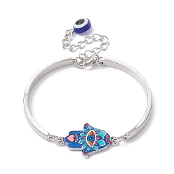Bleu Royal Bracelets en alliage, Bracelets à maillons main hamsa avec mauvais œil pour femmes, bleu royal, 5-1/4 pouce (13.2 cm)