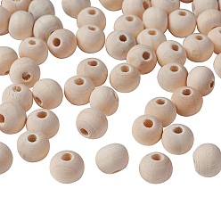Mocassin Perles en bois naturel non fini, perles d'espacement en bois rondes en vrac pour la fabrication artisanale, sans plomb, mocassin, 8mm, Trou: 2~3mm