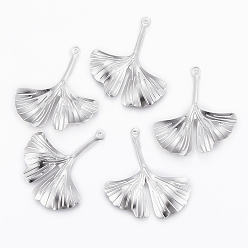 Stainless Steel Color 304 Stainless Steel Pendants, Ginkgo, Stainless Steel Color, 29x25x2mm, Hole: 1mm