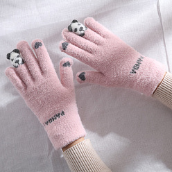 Bear Cotton Knitting Full Finger Gloves, Wind Proof Thermal Gloves, Touch Screen Gloves, Bear Pattern, 24.7cm