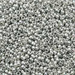 (714F) Sterling Silver Plated Metallic Matte Круглые бусины toho, японский бисер, (714f) матовый серебристый металлик, 8/0, 3 мм, отверстие : 1 мм, Около 1110 шт / 50 г