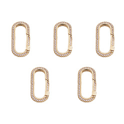 Golden Brass Micro Pave Clear Cubic Zirconia Spring Gate Rings, Oval Rings, Golden, 6 Gauge, 28x15x4mm, Inner Diameter: 22.5x9mm