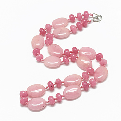 Rhodonite Natural Rhodochrosite Beaded Necklaces, with Alloy Lobster Clasps, Oval, Dyed, 18.1 inch~18.5  inch(46~47cm), Oval: 18x13.5x5.5~6mm