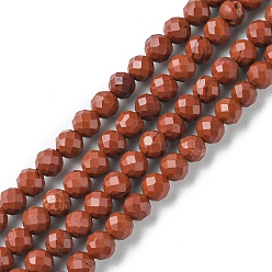 Red Jasper Natural Red Jasper Beads Strands, Faceted, Round, 3~3.5mm, Hole: 0.7mm, about 106pcs/strand, 15.04~15.43 inch (38.2~39.2cm)