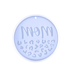 White DIY Silicone Mother's Day Theme Flat Round Pendant Molds, Resin Casting Molds, for UV Resin, Epoxy Resin Jewelry Making, White, 84x7mm