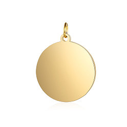 Oro 201 colgantes de acero inoxidable, plano y redondo, estampar etiqueta en blanco, dorado, 20.5x18x1.5 mm, agujero: 3.5 mm