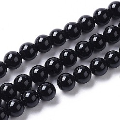 Black Natural Agate Beads Strands, Dyed, Round, Black, 4mm, Hole: 0.8mm, about 94pcs/strand, 15.75 inch(40cm)