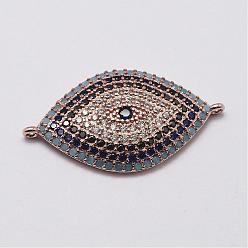 Rose Gold Brass Micro Pave Cubic Zirconia Links, Horse Eye, Cadmium Free & Lead Free, Rose Gold, 17x31x4mm, Hole: 1mm
