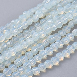 Alice Blue Imitation Jade Glass Beads Strands, Faceted, Flat Round, Alice Blue, 6x4mm, Hole: 1.2mm, about 100pcs/Strand, 23.23 inch(59cm)
