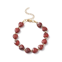 Autres Jaspes Bracelet de perles de coeur de jaspe arc-en-ciel rouge naturel, bijoux en pierres précieuses pour femmes, 7-3/8 pouce (18.7 cm)