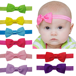 Mixed Color Elastic Baby Headbands for Girls, Hair Accessories, with Grosgrain Bowknot, Mixed Color, 13.4 inch~14.2 inch(340~360mm)