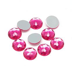 Camellia Acrylic Rhinestone Flat Back Cabochons, Faceted, Bottom Silver Plated, Half Round/Dome, Camellia, 8x3mm