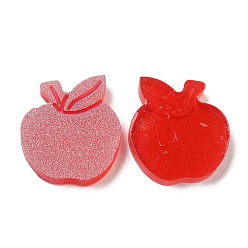 Red Teachers' Day Translucent Resin Cabochons, AB Color Plated, Apple, Red, 24x22x4.5mm
