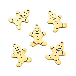 Golden 201 Stainless Steel Pendants, Christmas Theme, Gingerbread Man, Golden, 19x13x1mm, Hole: 1.5mm