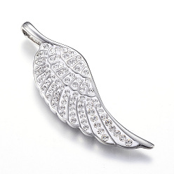 Crystal 316 Surgical Stainless Steel Big Pendants, with Polymer Clay Rhinestones, Wing, Crystal, 51.5x16x6mm, Hole: 3x7mm