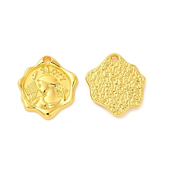 Golden Rack Plating Alloy Pendants, Cadmium Free & Lead Free, Flower Charms with Man pattern, Golden, 20x18x2.5mm, Hole: 1.8mm