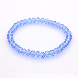 Cornflower Blue Glass Rondelle Beads Stretch Bracelets, Cornflower Blue, 58mm