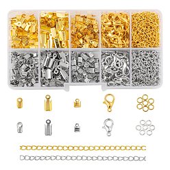 Platinum & Golden DIY Jewelry Making Finding Kits, Including Iron Folding Crimp Ends & Jump Rings & Twisted Chains, Zinc Alloy Lobster Claw Clasps, Platinum & Golden, 9x3.5x4mm, Hole: 2mm, 2 colors, 50pcs/color, 100pcs