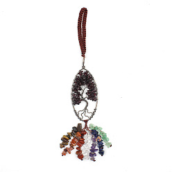 Garnet Natural Garnet Tree of Life Pendnat Decorations, Tassel Hanging Pendant Decoration, 200mm