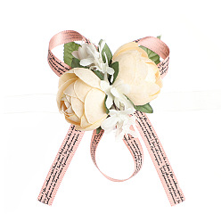 PapayaWhip Silk Cloth Imitation Rose Wrist Corsage, Hand Flower for Bride or Bridesmaid, Wedding, Party Decorations, PapayaWhip, 80x70mm
