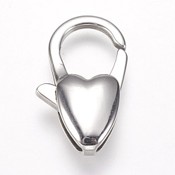 Stainless Steel Color 304 Stainless Steel Lobster Claw Clasps, Heart, Stainless Steel Color, 20x12x5mm, Hole: 1.5x5mm