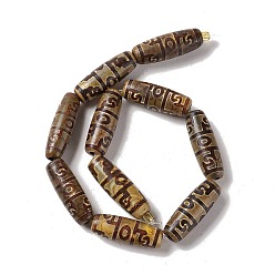 3-Ojo Estilo tibetano granos de Dzi hebras, cuentas de ágata naturales y teñidos, arroz, 3 -ojo, 28.5~30x10 mm, agujero: 2.5 mm, sobre 10 unidades / cadena, 11.81'' (30 cm)