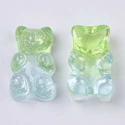 Светло-зеленый Прозрачные смолы кабошоны, с блеском порошок, два тона, медведь, светло-зеленый, 18x11x8 мм