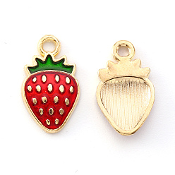 Red Light Gold Plated Alloy Enamel Pendants, Strawberry, Red, 16.8x10x1.5mm, Hole: 1.8mm
