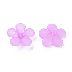 Violet Transparent Acrylic Beads, Frosted, Flower, Violet, 22x23x6.5mm, Hole: 1.6mm, about 378pcs/500g