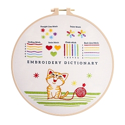 Cat Shape DIY Embroidery Kit, including Embroidery Needles & Thread, Linen Cloth, Cat Shape, 290x290mm
