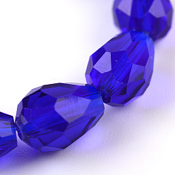 Azul Medio Abaloiros de vidrio transparentes, lágrima facetada, azul medio, 8x6 mm, agujero: 1 mm, sobre 65 unidades / cadena, 17.99 pulgada (45.7 cm)
