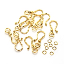 Antique Golden Tibetan Style S Hook Clasps, Cadmium Free & Nickel Free & Lead Free, Antique Golden, S Hook: 38x16x8mm, Ring: 8mm, Hole: 5mm