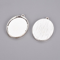 Antique Silver Alloy Pendant Cabochon Settings, Plain Edge Bezel Cups, Cadmium Free & Nickel Free & Lead Free, Oval, Antique Silver, Tray: 40x30mm, 48x34x3.5mm, Hole: 3mm