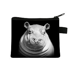 Hippo Realistic Animal Pattern Polyester Clutch Bags, Change Purse with Zipper, for Women, Rectangle, Hippo, 13.5x11cm