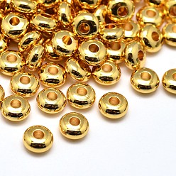 Золотой Латунь плоские круглые шариков прокладки, золотые, 6x3 мм, отверстие : 2 мм