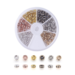 Cristal Séparateurs perles en verre avec strass en laiton, grade de aaa, bride droite, sans nickel, couleur métallique mixte, rondelle, cristal, 6x3mm, trou: 1mm, 20pcs / couleur, 6 couleurs, 120 pcs / boîte