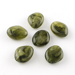 Olive Perles acryliques de pierres fines d'imitation, olive, 37x30x14mm, trou: 3 mm, environ 50 pcs / 500 g