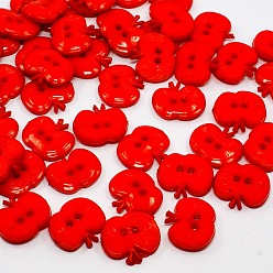 Red Acrylic Buttons, 2-Hole Apple Sewing Buttons, Dyed, Red, 14x16x2.5mm, Hole: 2mm