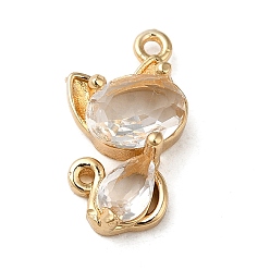 Oro Colgantes de cristal k9, con fornituras de latón, amuleto de gato, dorado, 18x10x5 mm, agujero: 1.2 mm