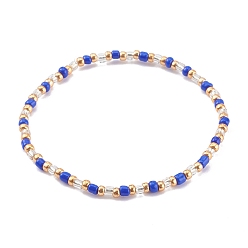 Blue Round Opaque Colours Glass Seed Beads Stretch Bracelets, Blue, Inner Diameter: 2-1/8 inch(5.5cm)