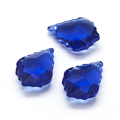 Royal Blue Faceted Glass Pendants, Leaf, Royal Blue, 22x15.5x8.5mm, Hole: 1mm