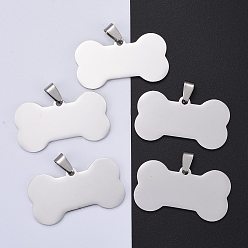 Stainless Steel Color 304 Stainless Steel Pendants, Manual Polishing, Stamping Blank Tag, Dog Bone, Stainless Steel Color, 22x40x1.8mm, Hole: 8.5mm